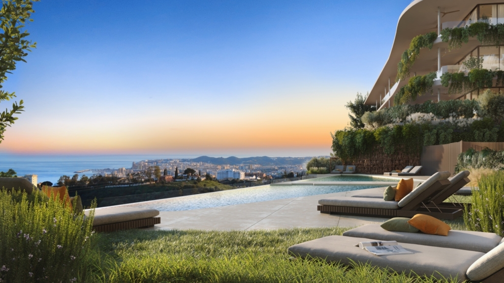 Panoramic view of luxury villas and natural scenery in El Higueron, Costa del Sol